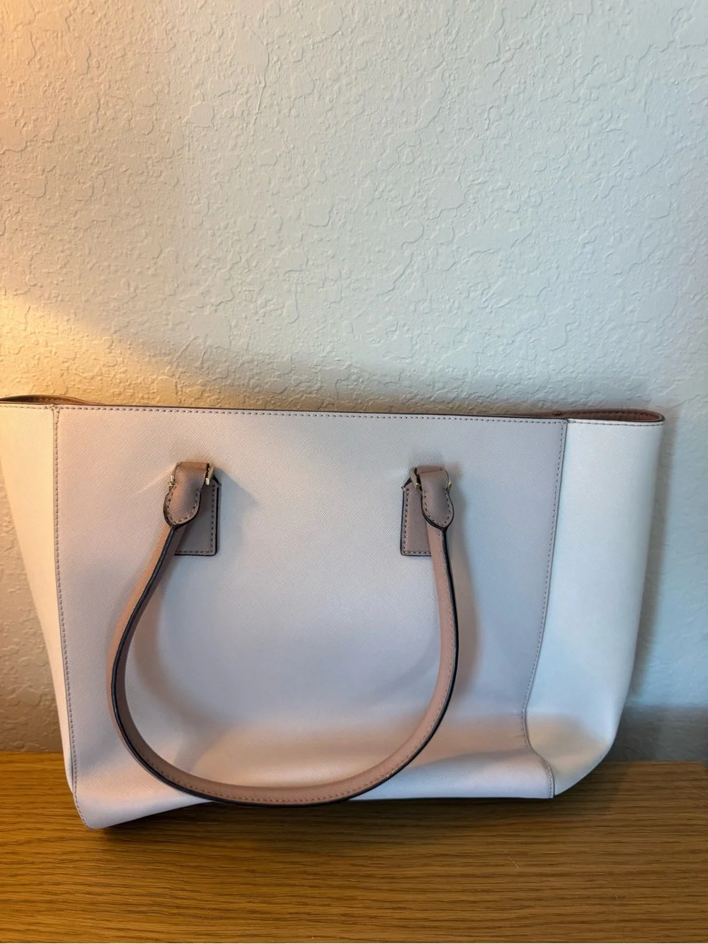 kate spade two-tone pebbled leather tote in blush and taupe
